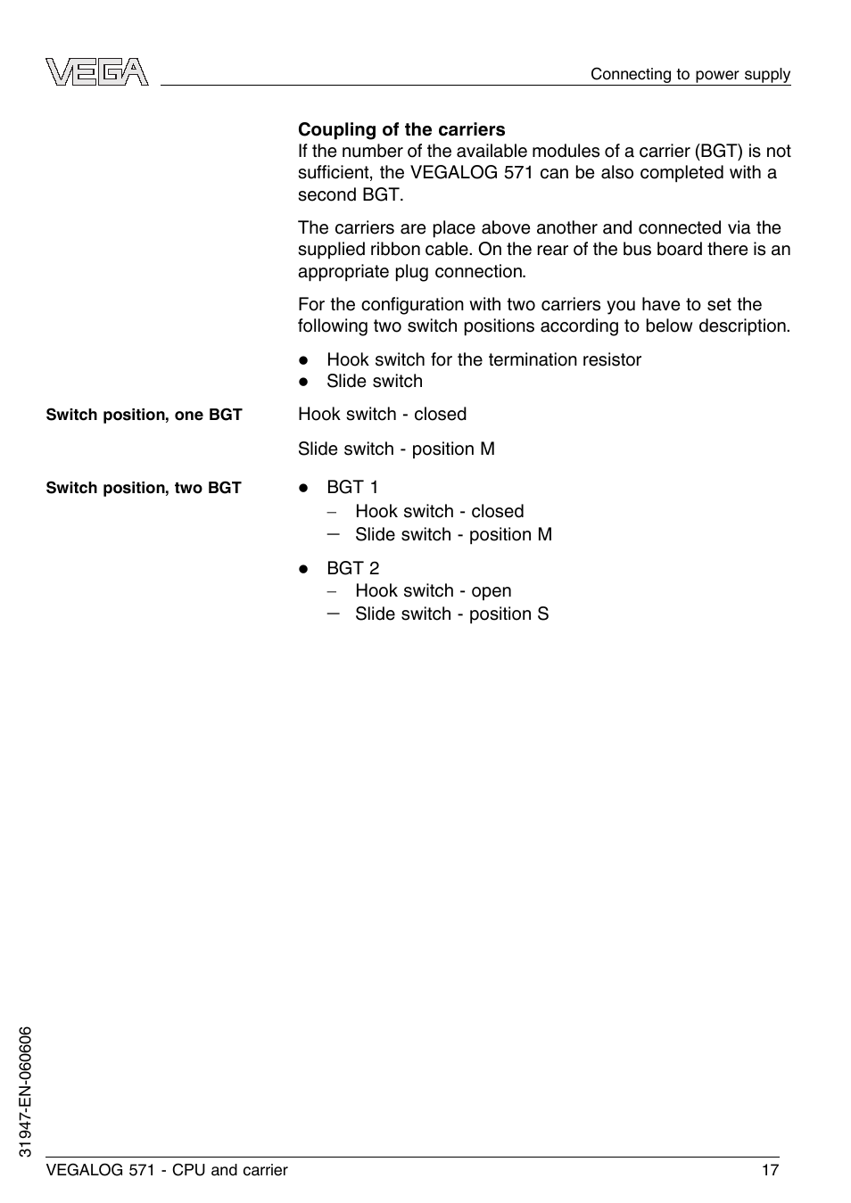 VEGA VEGALOG 571 CPU and carrier User Manual | Page 17 / 36