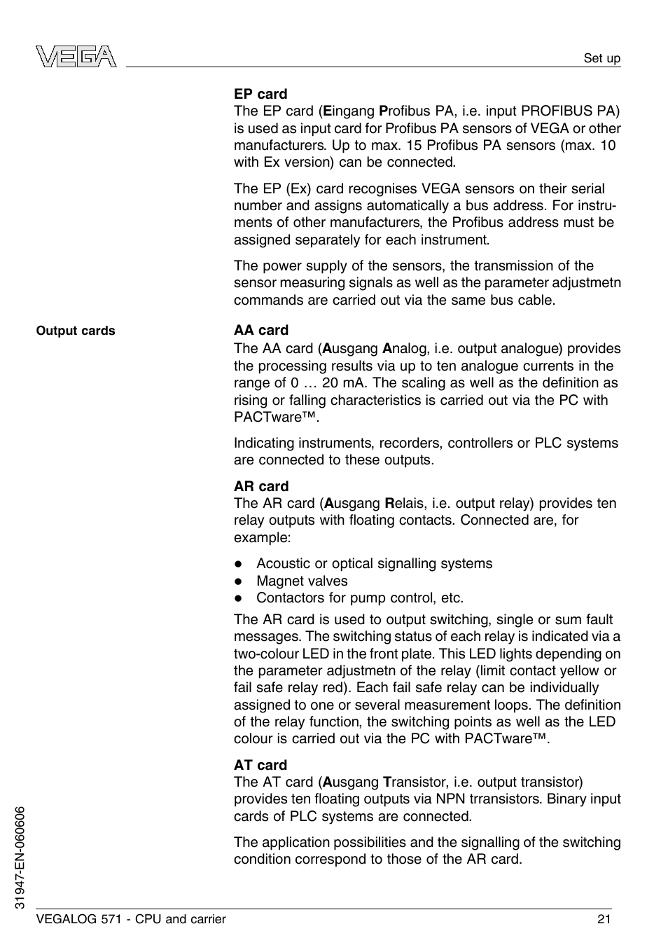 VEGA VEGALOG 571 CPU and carrier User Manual | Page 21 / 36
