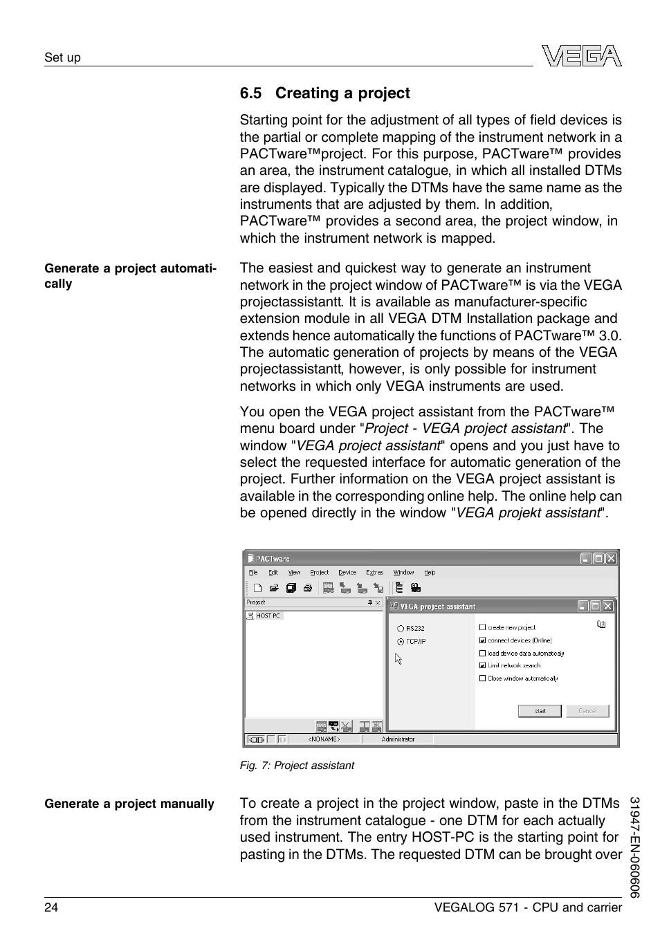 5 creating a project | VEGA VEGALOG 571 CPU and carrier User Manual | Page 24 / 36