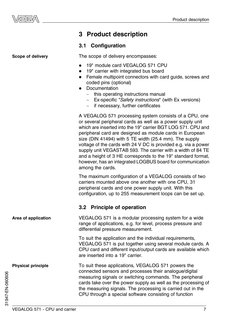 3 product description, 1 configuration, 2 principle of operation | VEGA VEGALOG 571 CPU and carrier User Manual | Page 7 / 36
