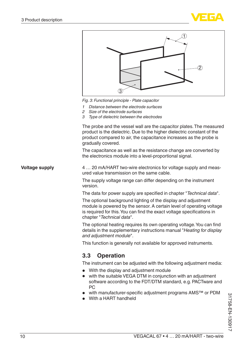 3 operation | VEGA VEGACAL 67 4 … 20 mA_HART - two-wire User Manual | Page 10 / 52