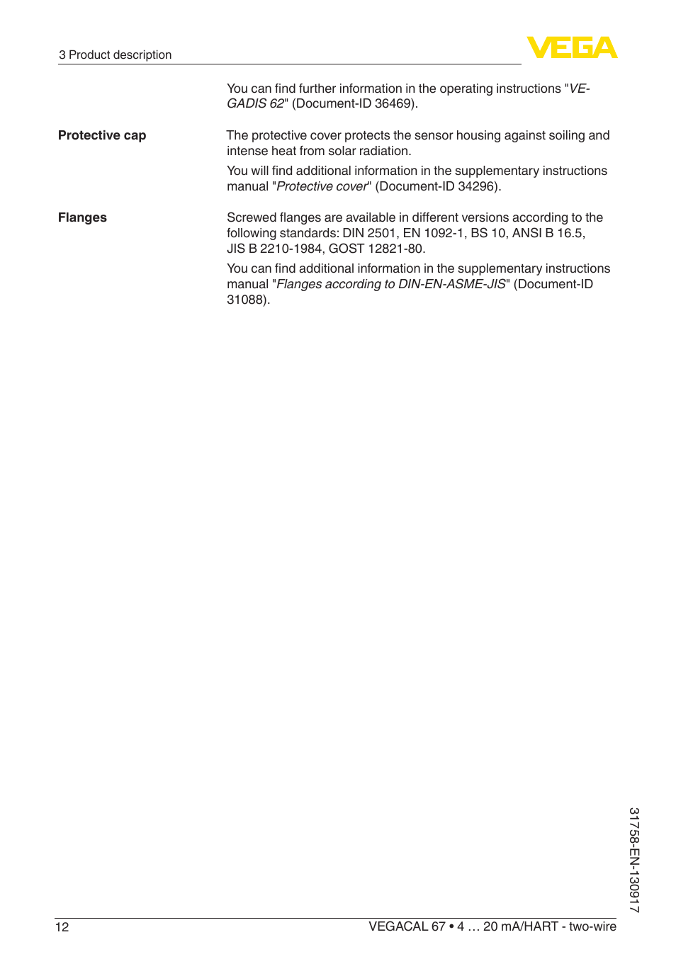 VEGA VEGACAL 67 4 … 20 mA_HART - two-wire User Manual | Page 12 / 52