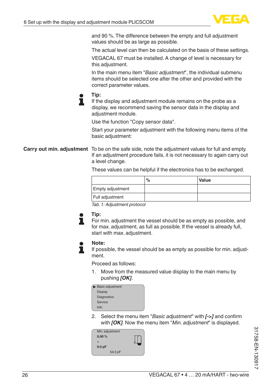 VEGA VEGACAL 67 4 … 20 mA_HART - two-wire User Manual | Page 26 / 52