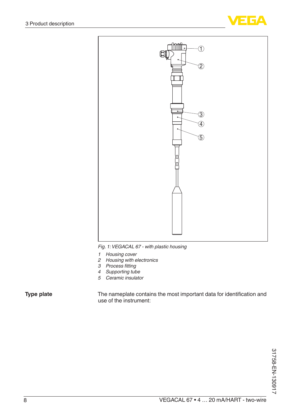 VEGA VEGACAL 67 4 … 20 mA_HART - two-wire User Manual | Page 8 / 52