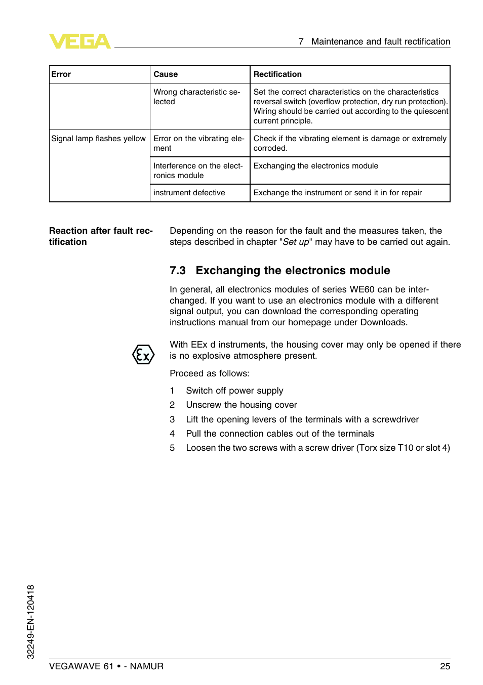 3 exchanging the electronics module | VEGA VEGAWAVE 61 - NAMUR User Manual | Page 25 / 40