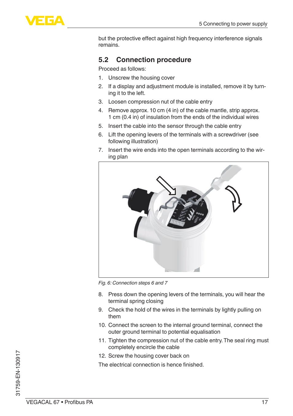 2 connection procedure | VEGA VEGACAL 67 Profibus PA User Manual | Page 17 / 52