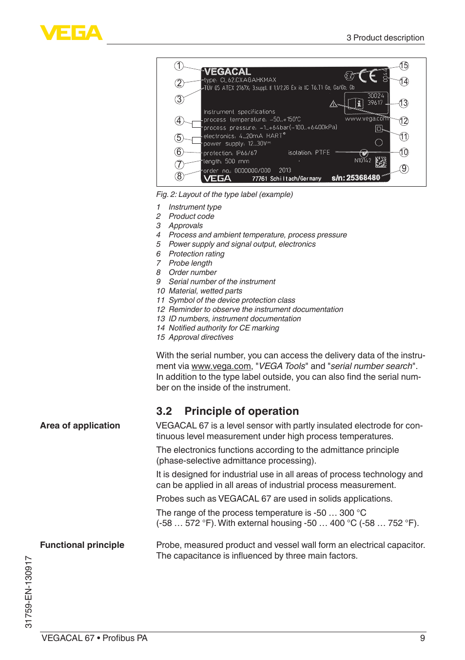 2 principle of operation | VEGA VEGACAL 67 Profibus PA User Manual | Page 9 / 52