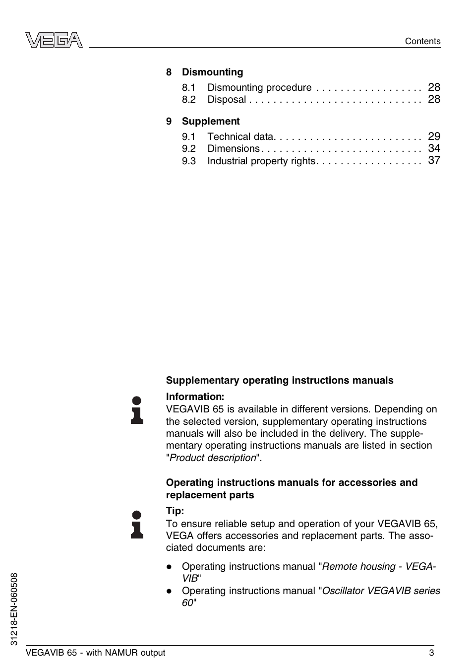 VEGA VEGAVIB 65 - NAMUR User Manual | Page 3 / 40