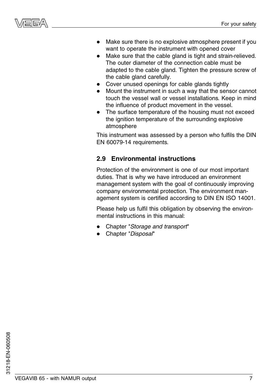 9 environmental instructions | VEGA VEGAVIB 65 - NAMUR User Manual | Page 7 / 40