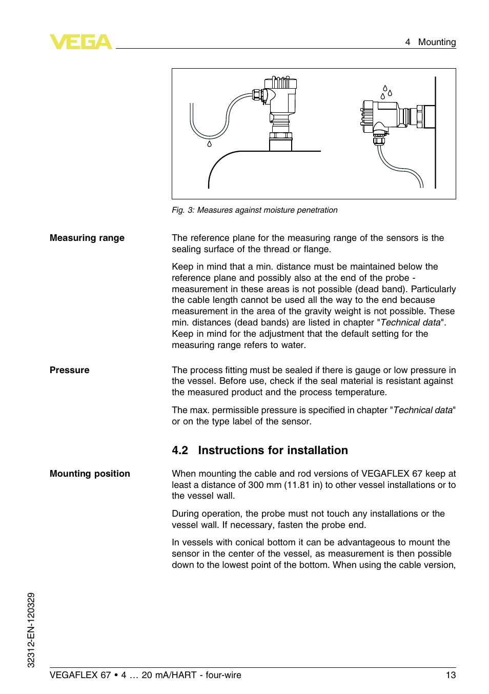 2 instructions for installation | VEGA VEGAFLEX 67 (-200…+400°C) 4 … 20 mA_HART four-wire User Manual | Page 13 / 56