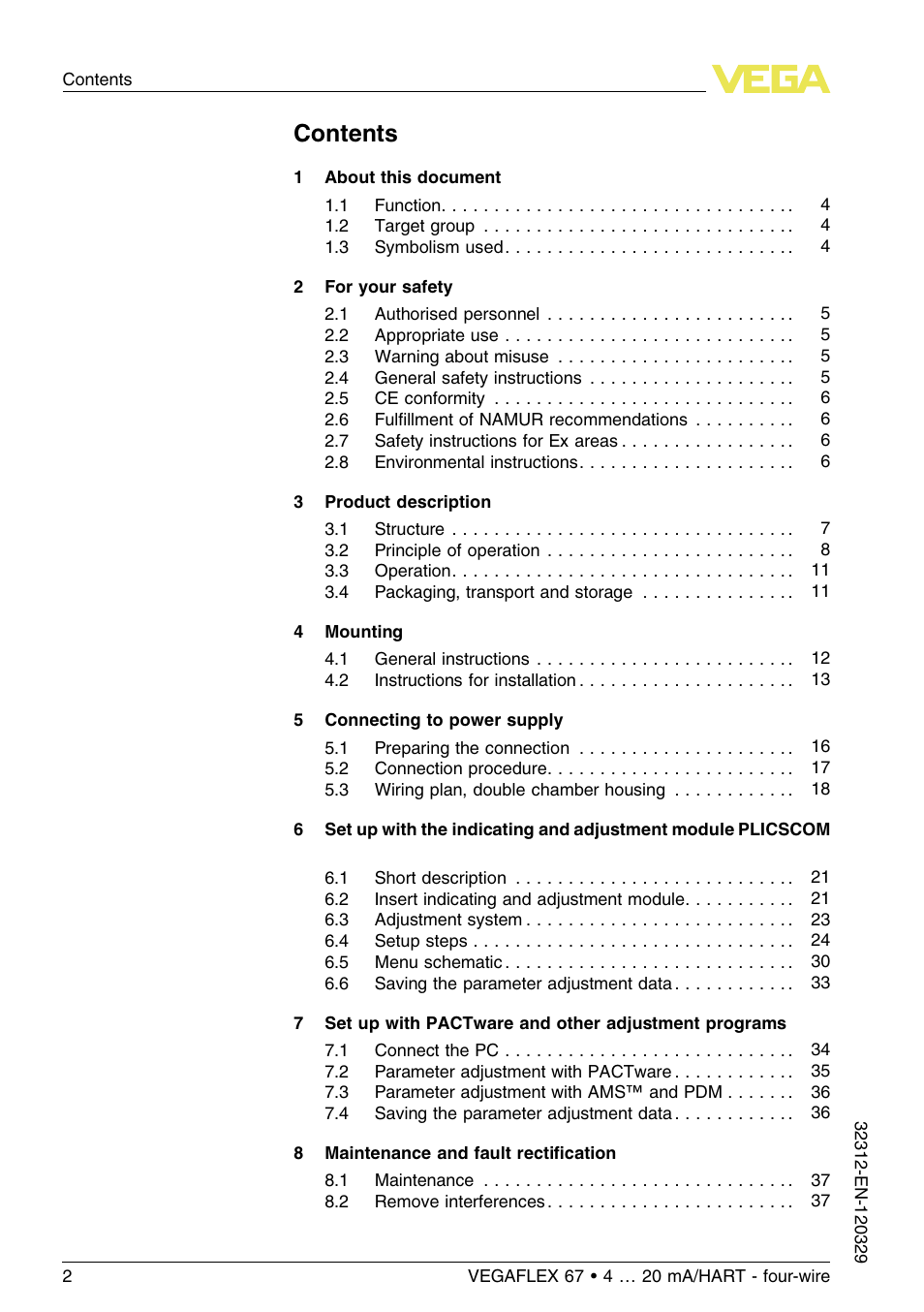VEGA VEGAFLEX 67 (-200…+400°C) 4 … 20 mA_HART four-wire User Manual | Page 2 / 56
