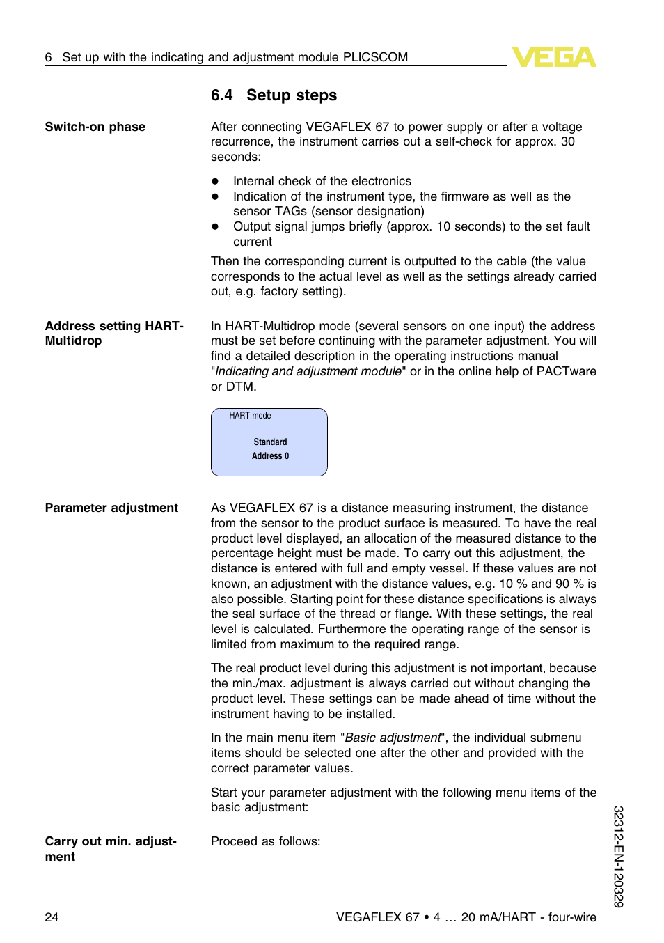 4 setup steps | VEGA VEGAFLEX 67 (-200…+400°C) 4 … 20 mA_HART four-wire User Manual | Page 24 / 56