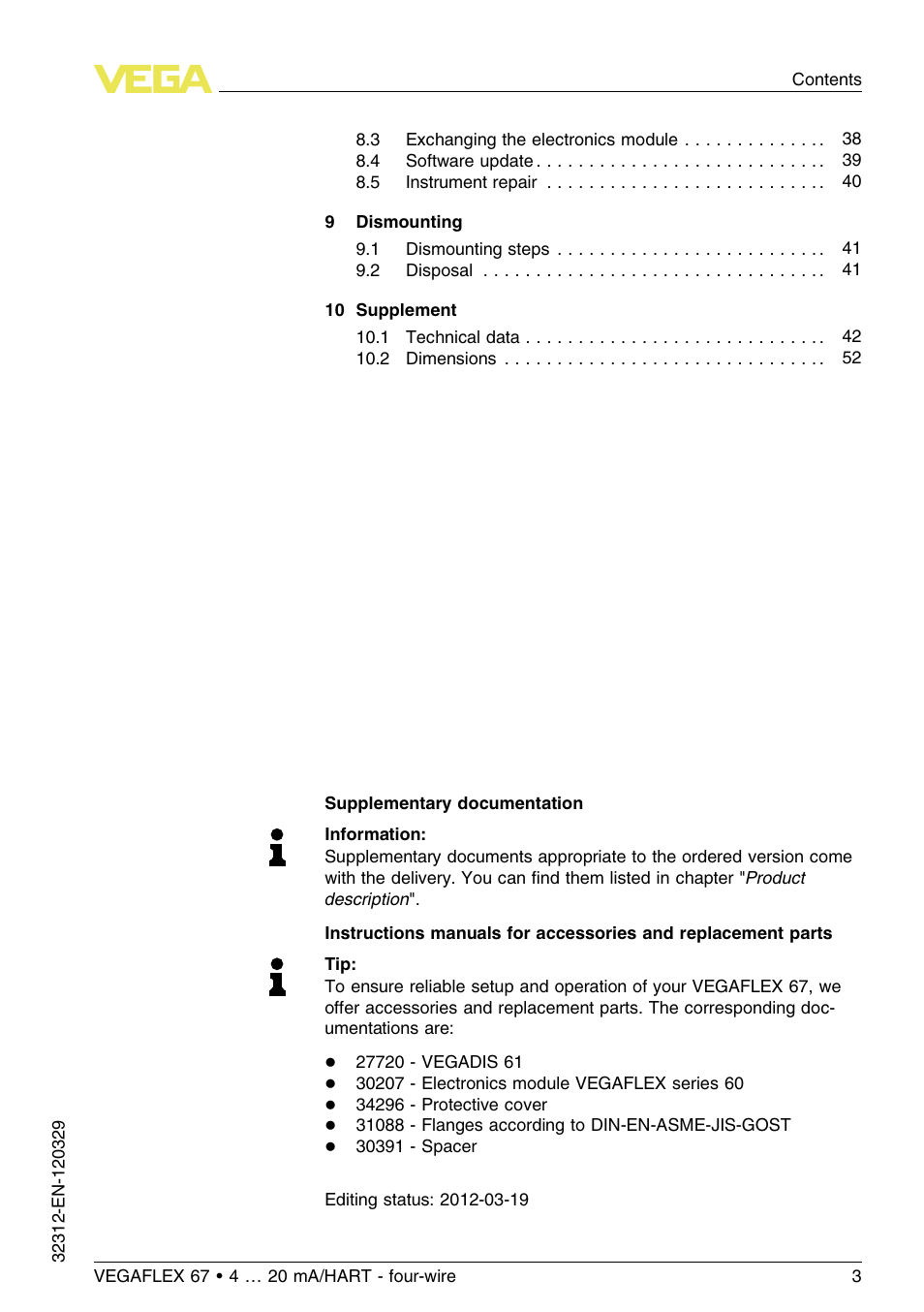 VEGA VEGAFLEX 67 (-200…+400°C) 4 … 20 mA_HART four-wire User Manual | Page 3 / 56
