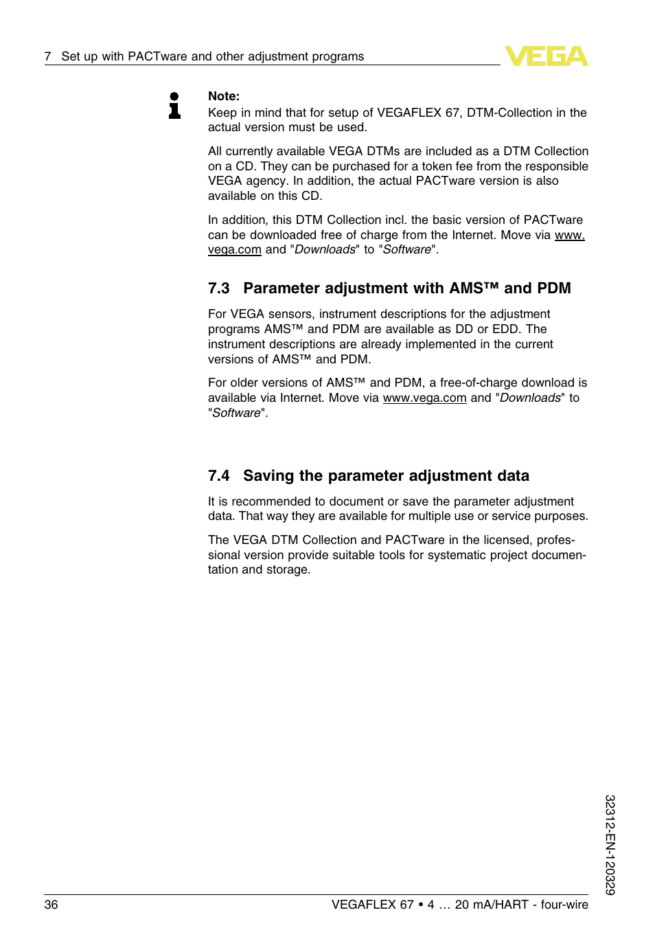 3 parameter adjustment with ams™ and pdm, 4 saving the parameter adjustment data | VEGA VEGAFLEX 67 (-200…+400°C) 4 … 20 mA_HART four-wire User Manual | Page 36 / 56