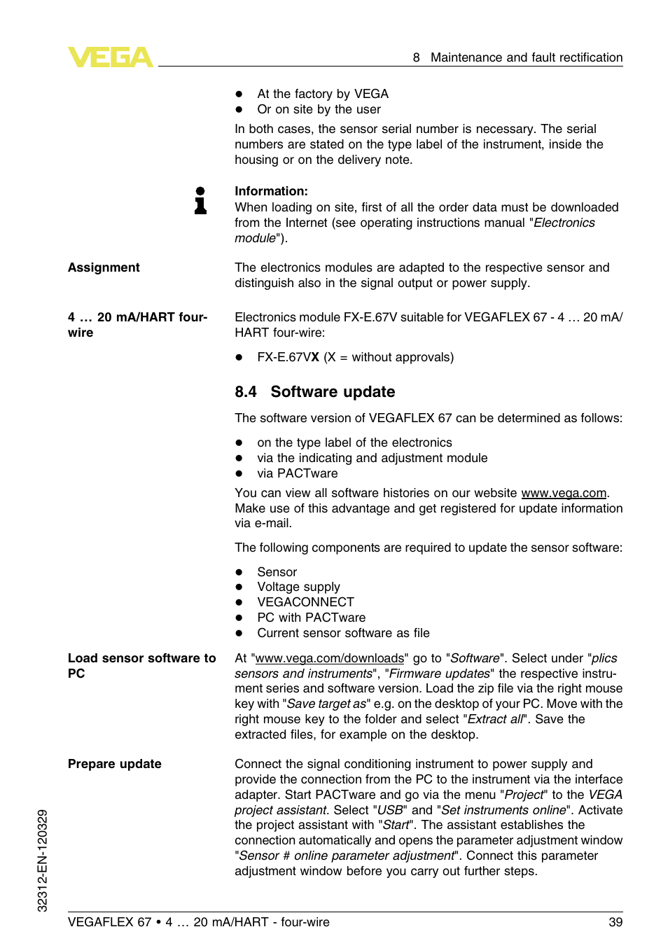 4 software update | VEGA VEGAFLEX 67 (-200…+400°C) 4 … 20 mA_HART four-wire User Manual | Page 39 / 56