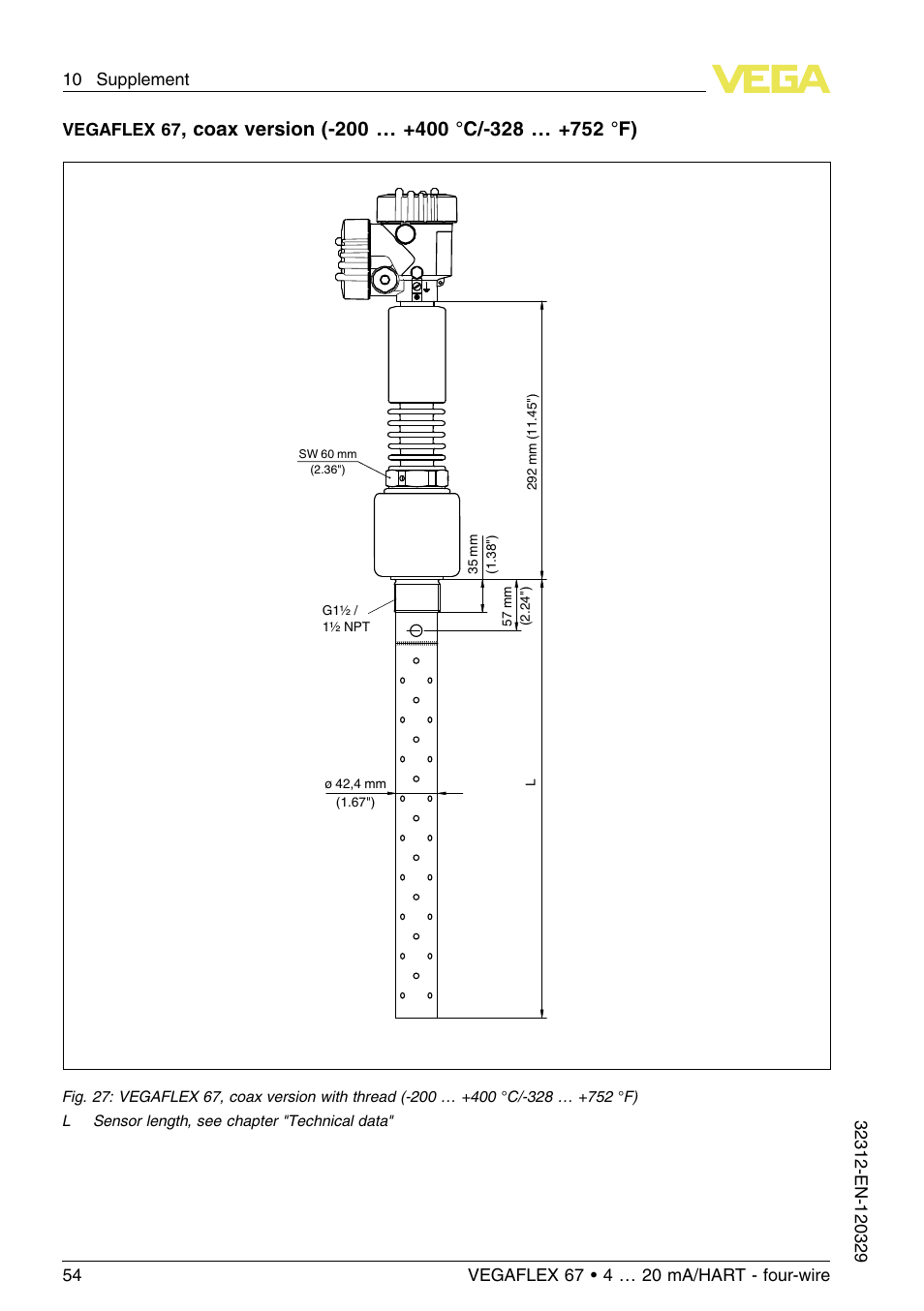 Vegaflex 67 | VEGA VEGAFLEX 67 (-200…+400°C) 4 … 20 mA_HART four-wire User Manual | Page 54 / 56