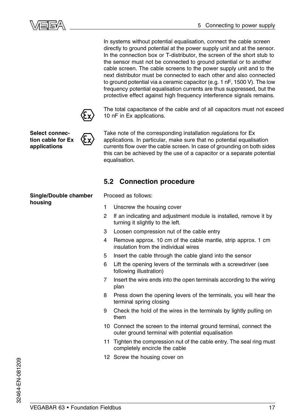 2 connection procedure | VEGA VEGABAR 63 Foundation Fieldbus User Manual | Page 17 / 76