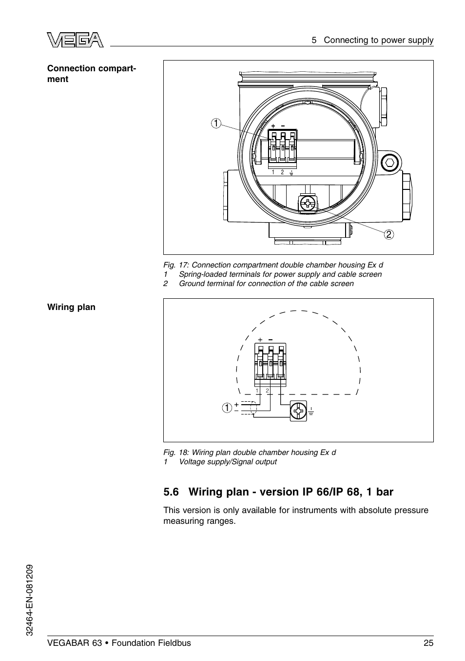 VEGA VEGABAR 63 Foundation Fieldbus User Manual | Page 25 / 76