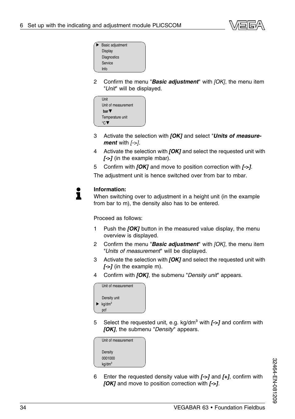 VEGA VEGABAR 63 Foundation Fieldbus User Manual | Page 34 / 76