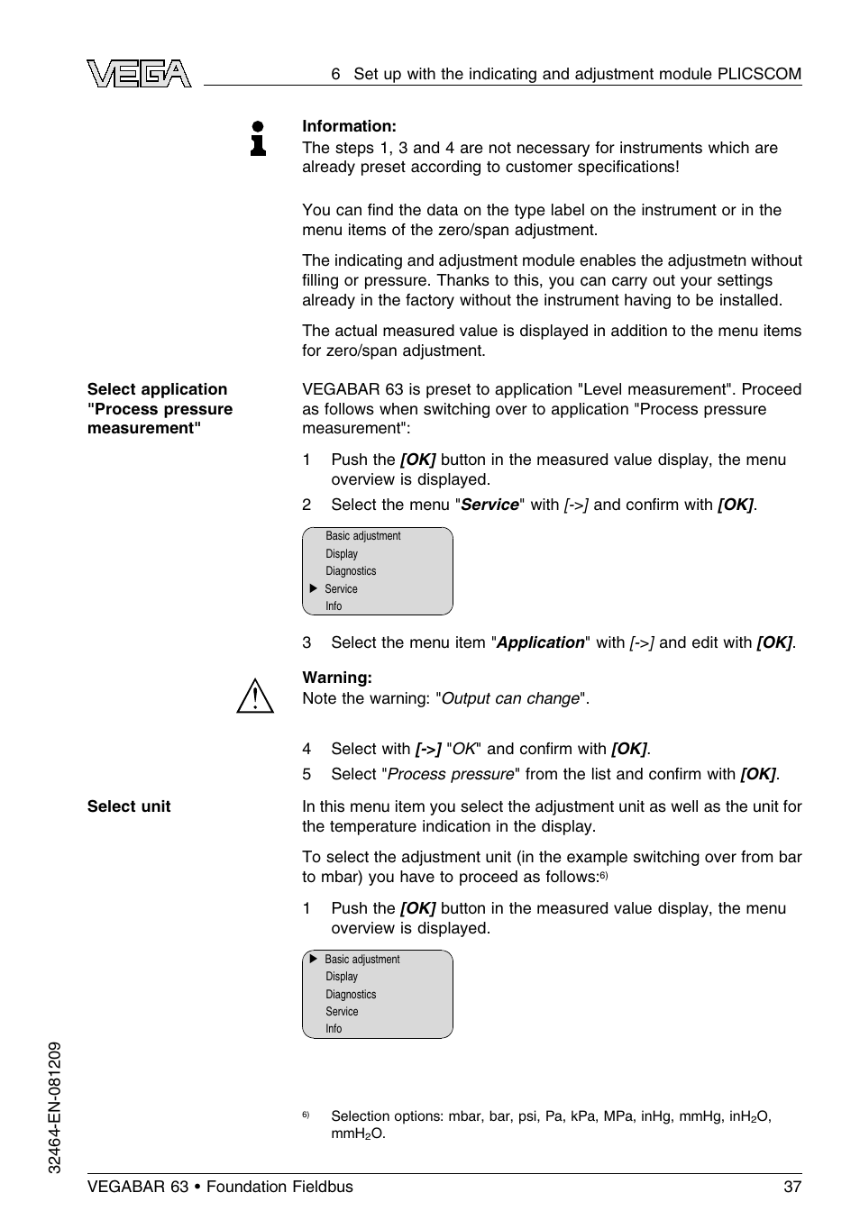 VEGA VEGABAR 63 Foundation Fieldbus User Manual | Page 37 / 76