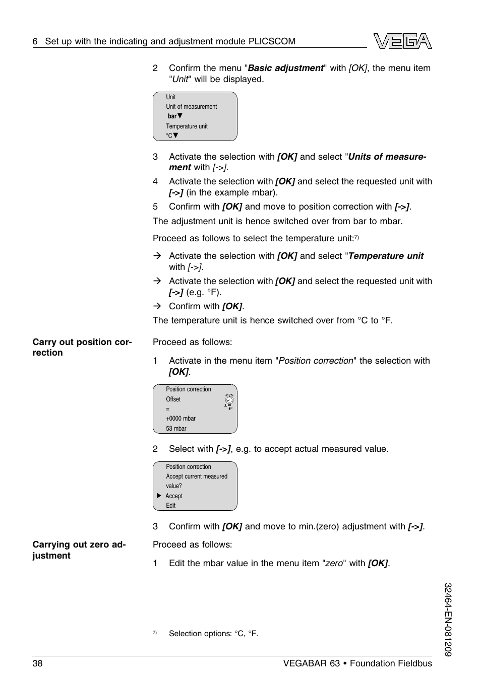 VEGA VEGABAR 63 Foundation Fieldbus User Manual | Page 38 / 76