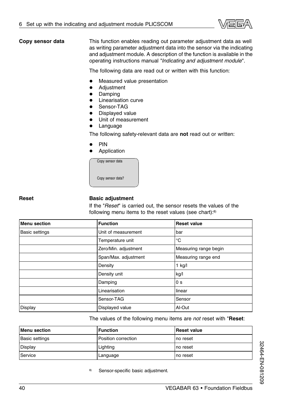 VEGA VEGABAR 63 Foundation Fieldbus User Manual | Page 40 / 76