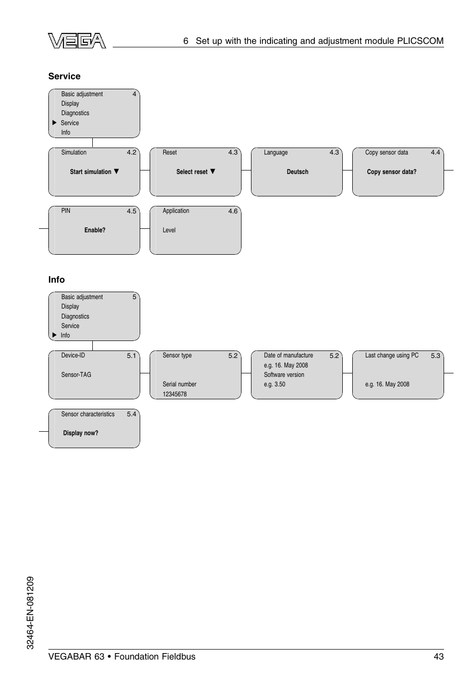 Service, Info | VEGA VEGABAR 63 Foundation Fieldbus User Manual | Page 43 / 76