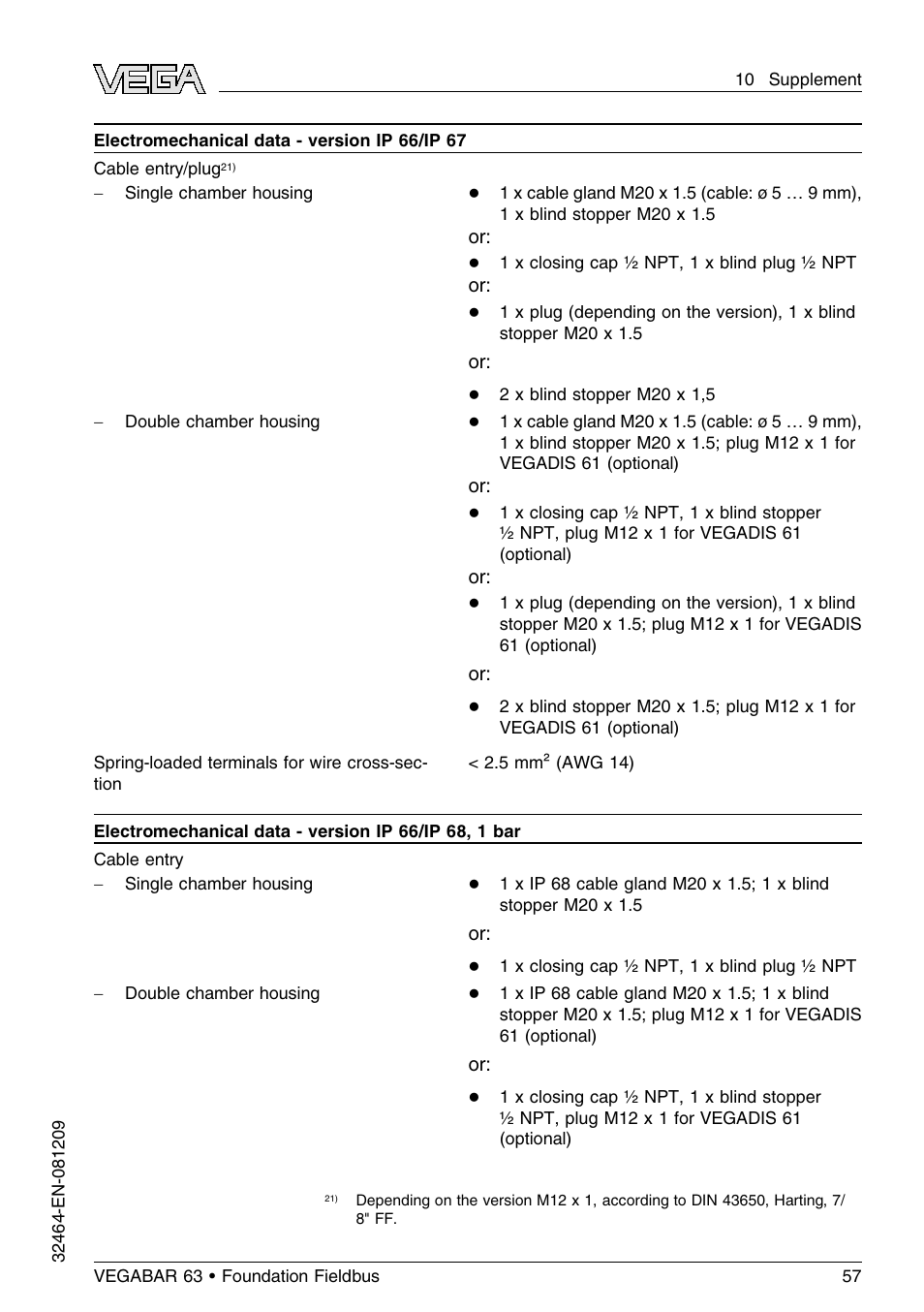 VEGA VEGABAR 63 Foundation Fieldbus User Manual | Page 57 / 76