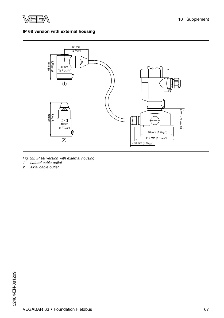 Ip 68 version with external housing 1 2 | VEGA VEGABAR 63 Foundation Fieldbus User Manual | Page 67 / 76