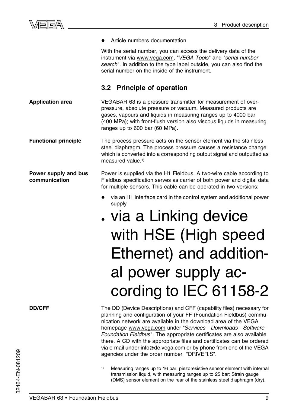 2 principle of operation | VEGA VEGABAR 63 Foundation Fieldbus User Manual | Page 9 / 76