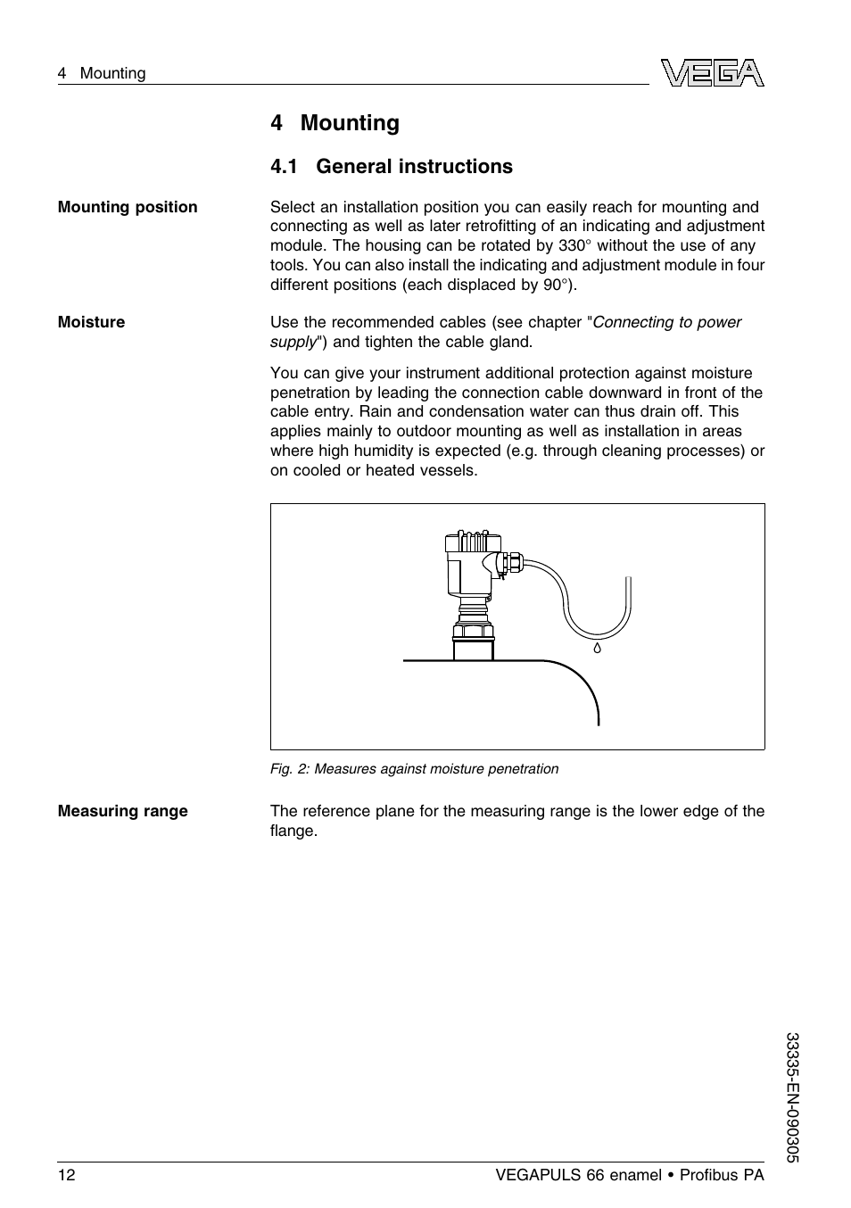 4 mounting, 1 general instructions | VEGA VEGAPULS 66 (≥ 2.0.0 - ≤ 3.8) enamel Proﬁbus PA User Manual | Page 12 / 64