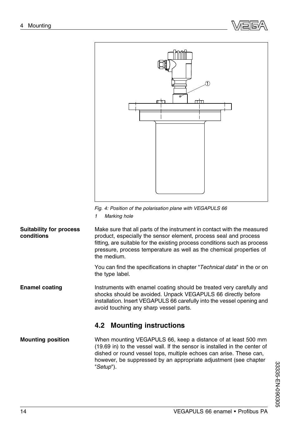 2 mounting instructions | VEGA VEGAPULS 66 (≥ 2.0.0 - ≤ 3.8) enamel Proﬁbus PA User Manual | Page 14 / 64