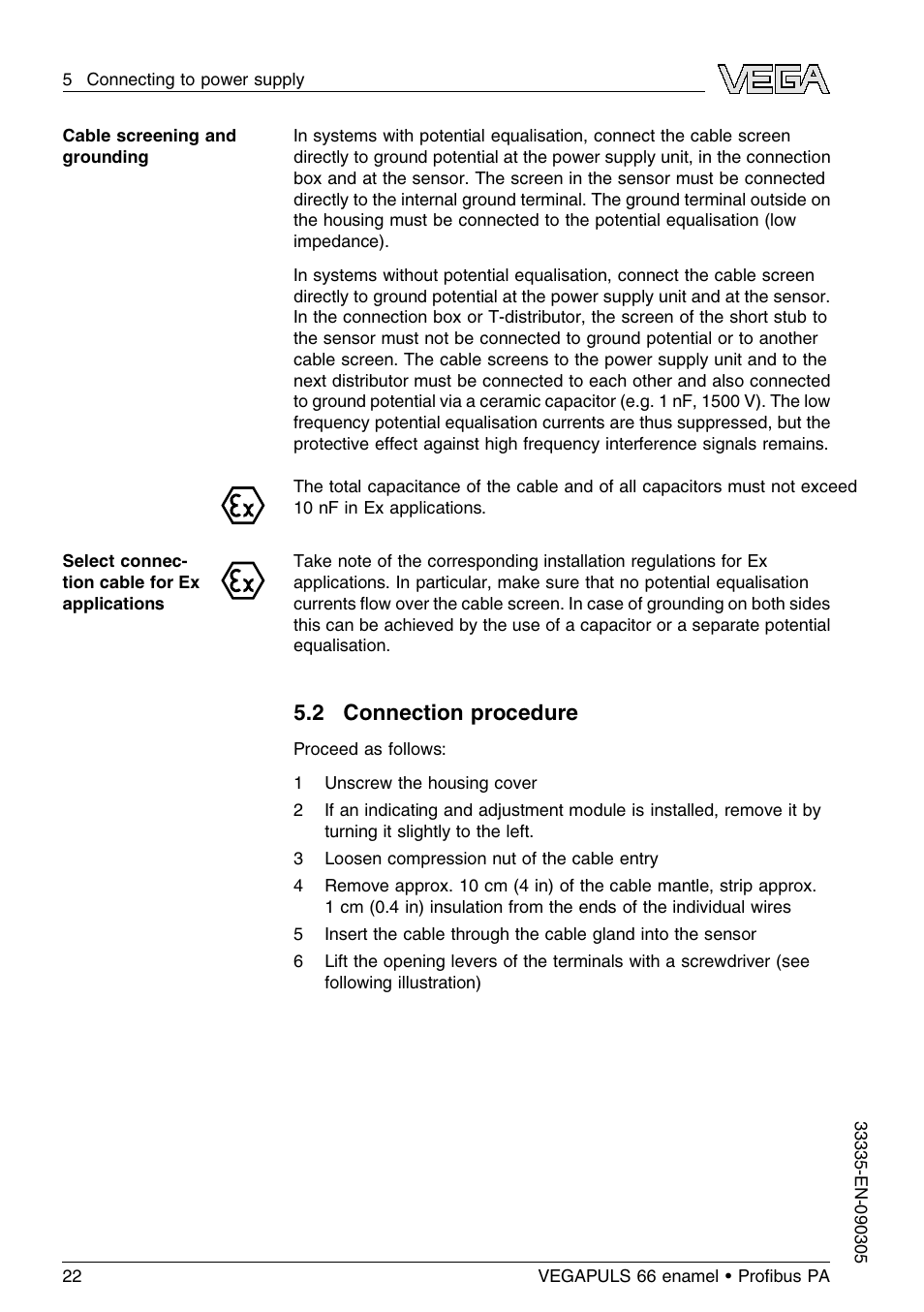 2 connection procedure | VEGA VEGAPULS 66 (≥ 2.0.0 - ≤ 3.8) enamel Proﬁbus PA User Manual | Page 22 / 64