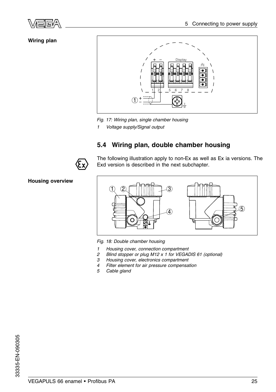 4 wiring plan, double chamber housing | VEGA VEGAPULS 66 (≥ 2.0.0 - ≤ 3.8) enamel Proﬁbus PA User Manual | Page 25 / 64