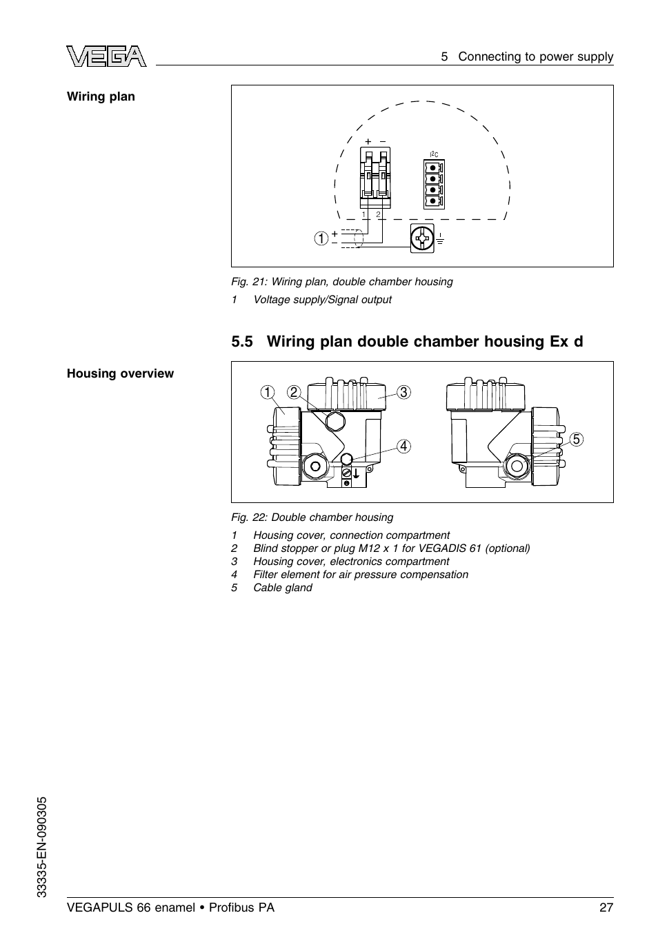 5 wiring plan double chamber housing ex d, 5 wiring plan double chamber housing ex d | VEGA VEGAPULS 66 (≥ 2.0.0 - ≤ 3.8) enamel Proﬁbus PA User Manual | Page 27 / 64