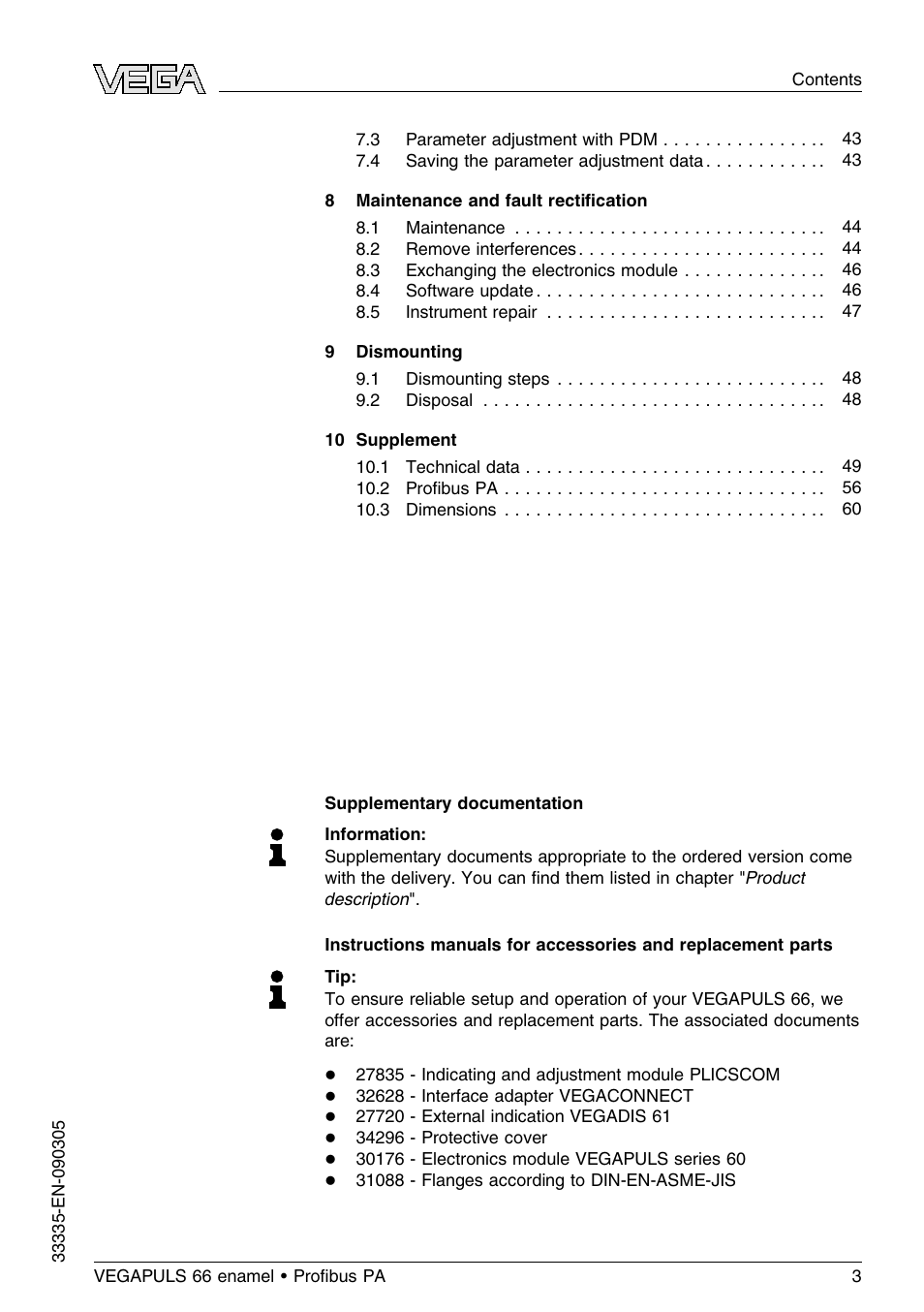 VEGA VEGAPULS 66 (≥ 2.0.0 - ≤ 3.8) enamel Proﬁbus PA User Manual | Page 3 / 64