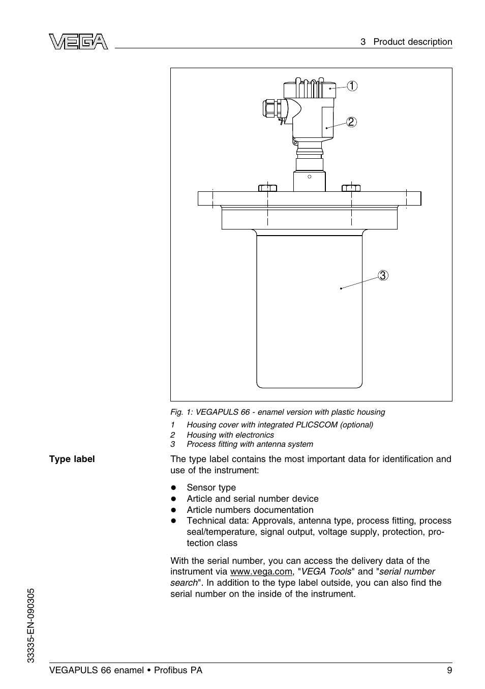 VEGA VEGAPULS 66 (≥ 2.0.0 - ≤ 3.8) enamel Proﬁbus PA User Manual | Page 9 / 64