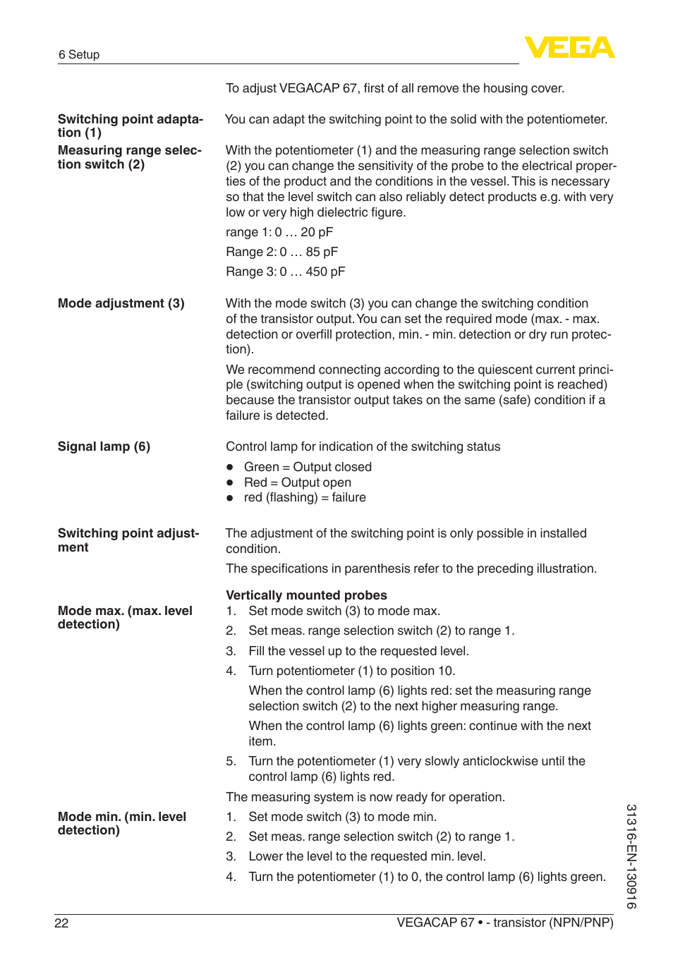 VEGA VEGACAP 67 - transistor (NPN_PNP) User Manual | Page 22 / 40