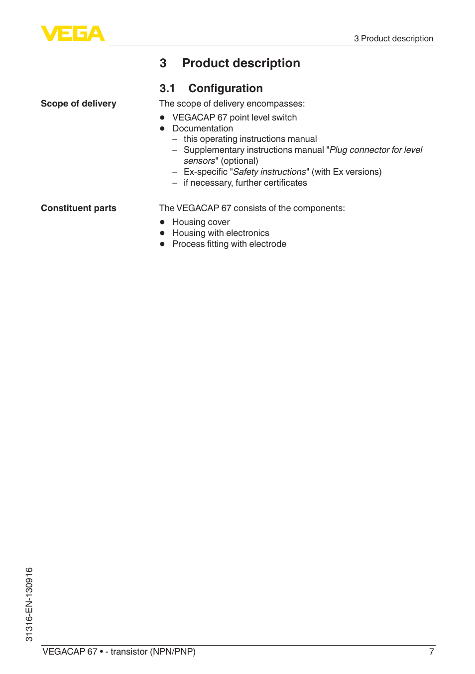 3 product description, 1 configuration | VEGA VEGACAP 67 - transistor (NPN_PNP) User Manual | Page 7 / 40