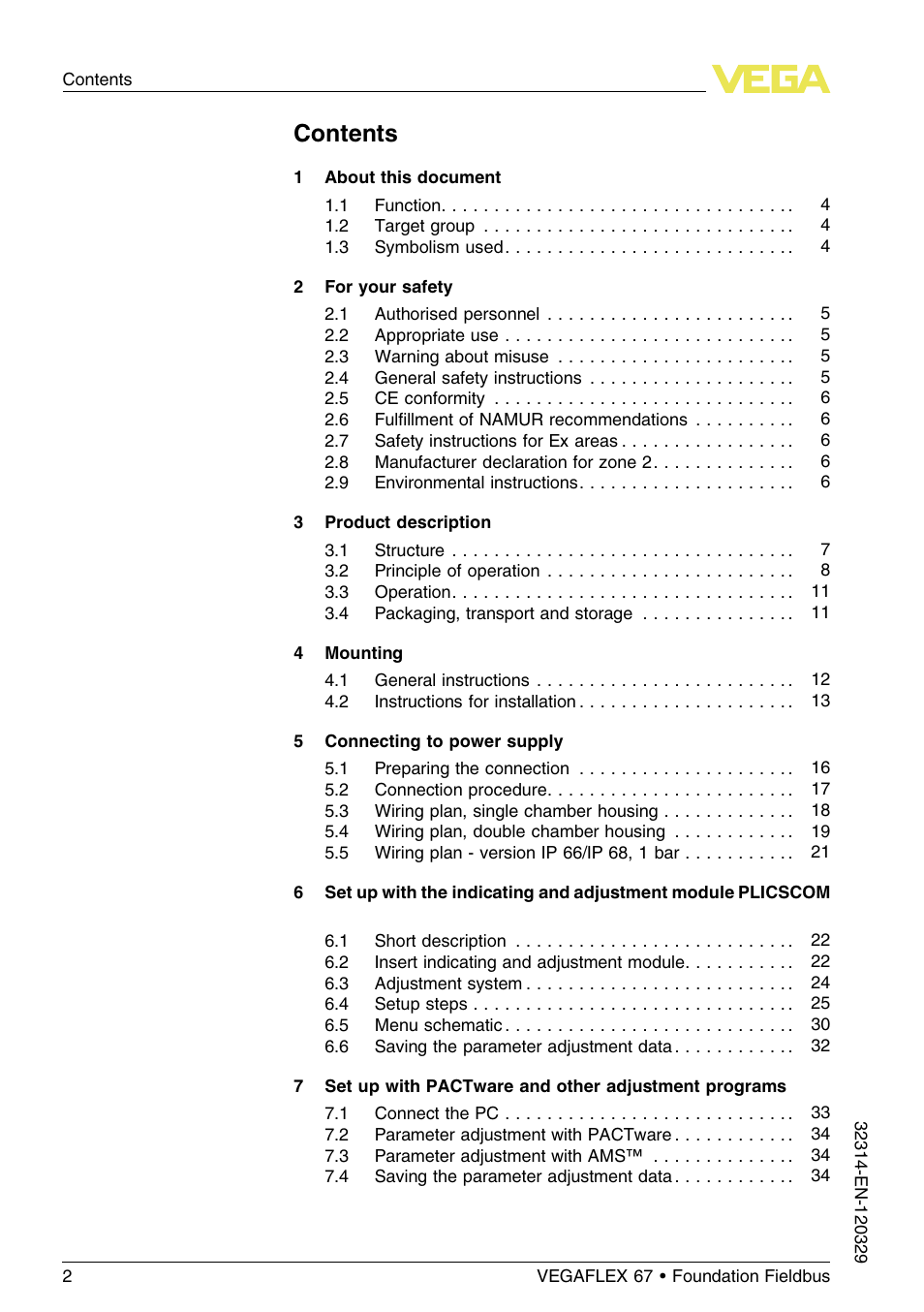 VEGA VEGAFLEX 67 (-200…+400°C) Foundation Fieldbus User Manual | Page 2 / 64