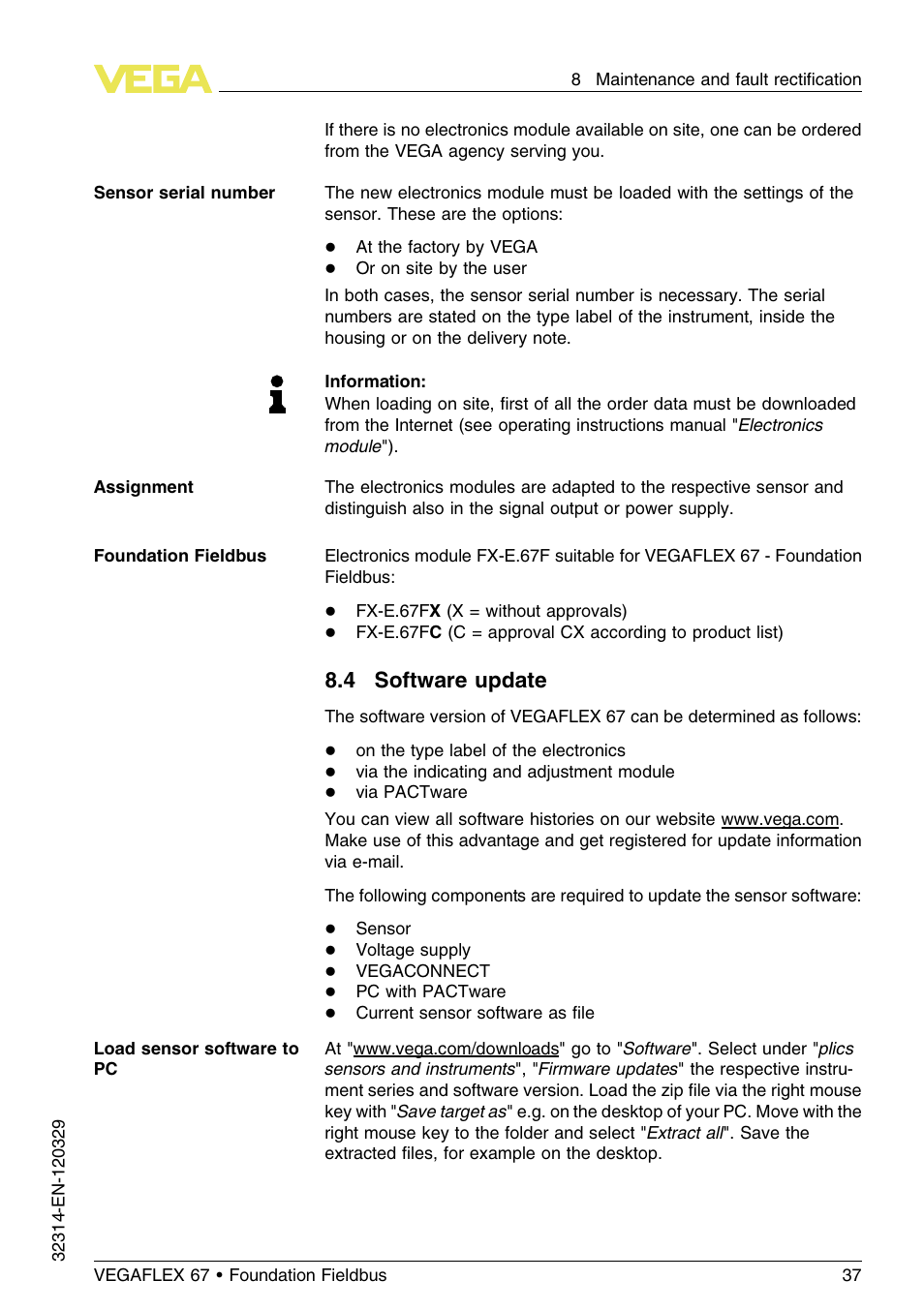 4 software update | VEGA VEGAFLEX 67 (-200…+400°C) Foundation Fieldbus User Manual | Page 37 / 64