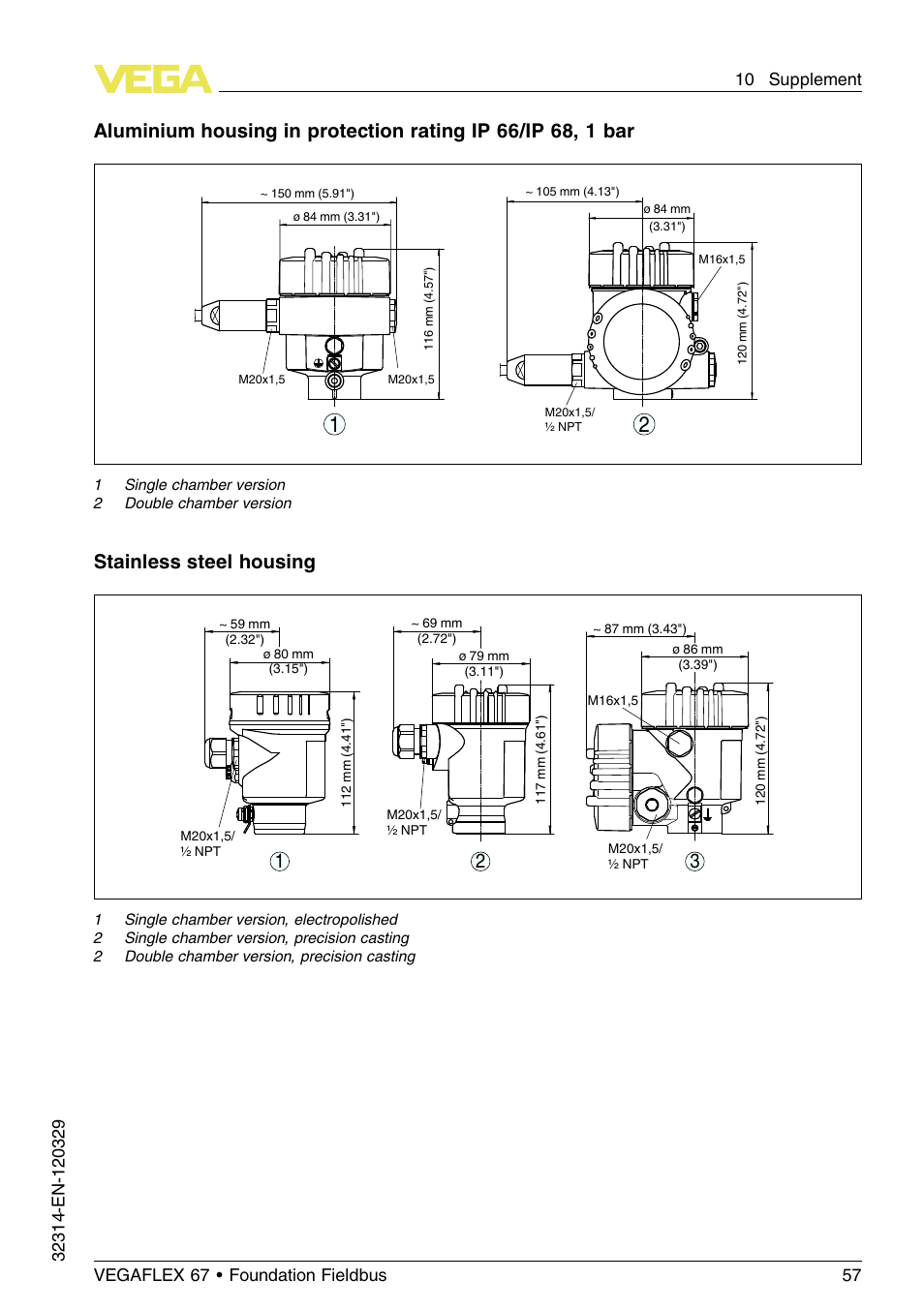 Stainless steel housing | VEGA VEGAFLEX 67 (-200…+400°C) Foundation Fieldbus User Manual | Page 57 / 64
