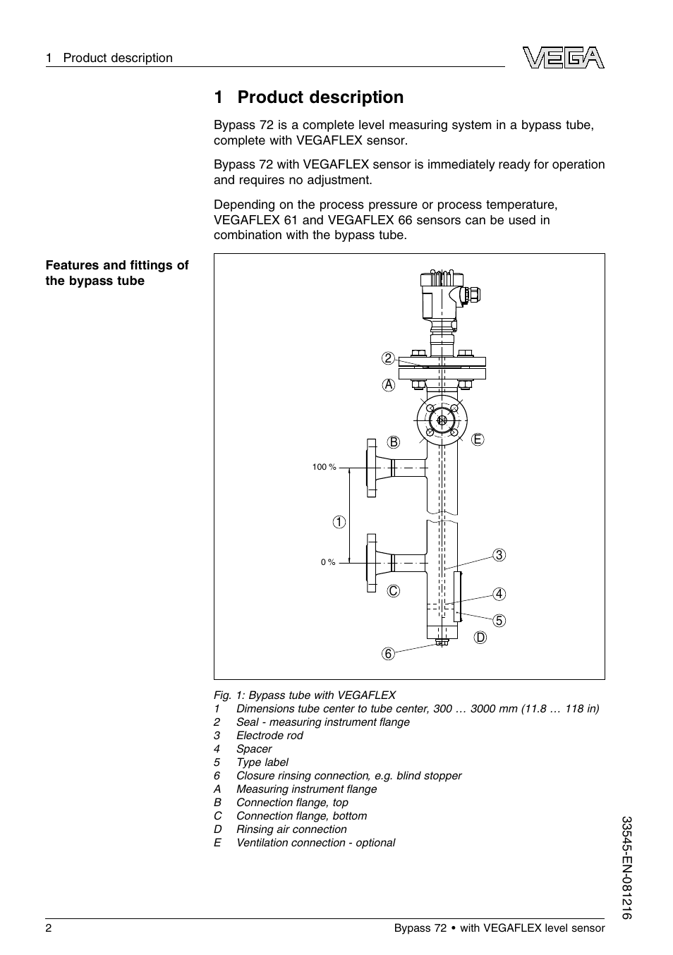 1 product description, 1product description | VEGA Bypass 72 Bypass tube with VEGAFLEX level sensor User Manual | Page 2 / 12