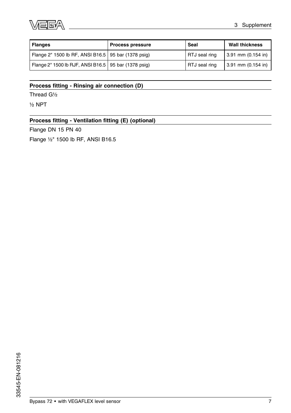 VEGA Bypass 72 Bypass tube with VEGAFLEX level sensor User Manual | Page 7 / 12