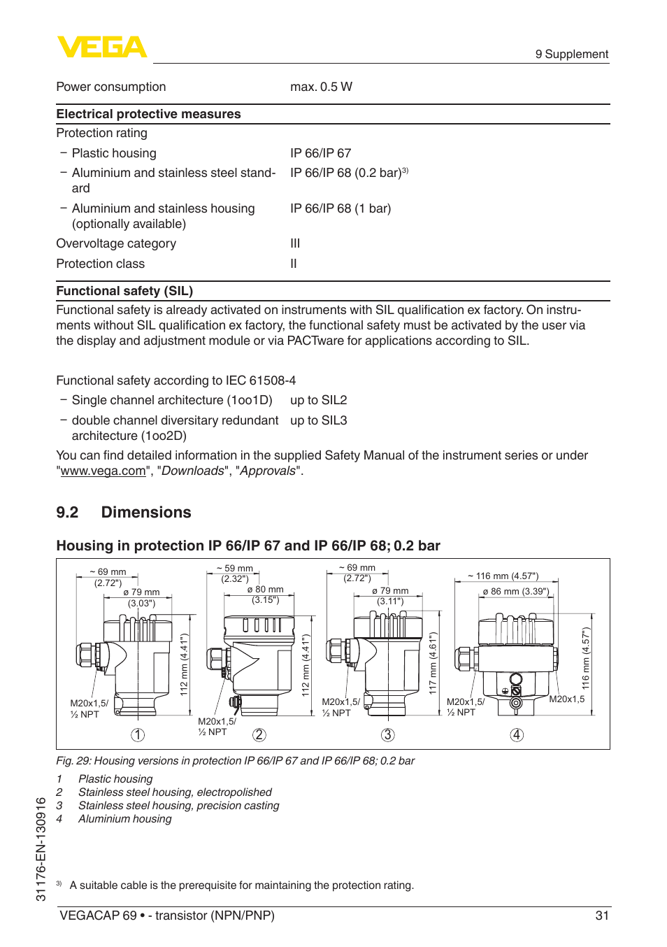 2 dimensions | VEGA VEGACAP 69 - transistor (NPN_PNP) User Manual | Page 31 / 36