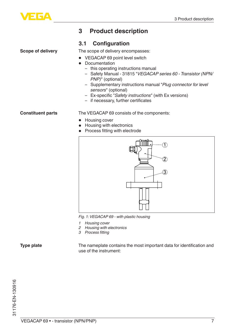 3 product description, 1 configuration | VEGA VEGACAP 69 - transistor (NPN_PNP) User Manual | Page 7 / 36