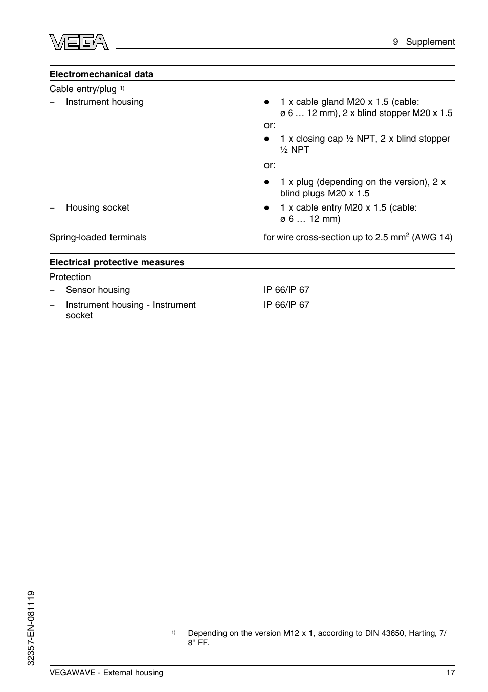 VEGA VEGAWAVE - External housing User Manual | Page 17 / 20