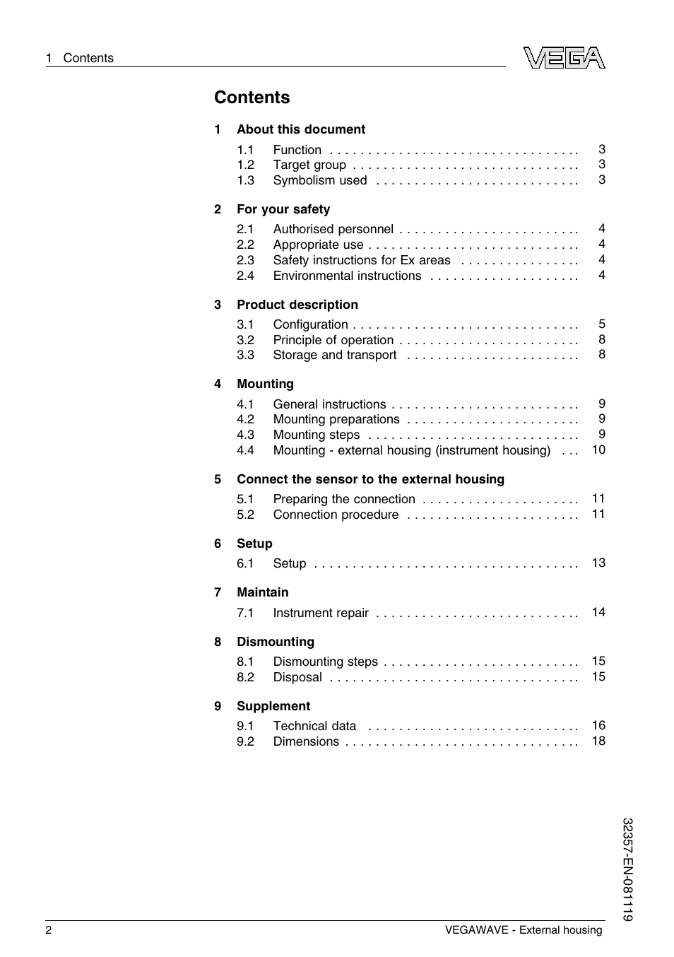 VEGA VEGAWAVE - External housing User Manual | Page 2 / 20