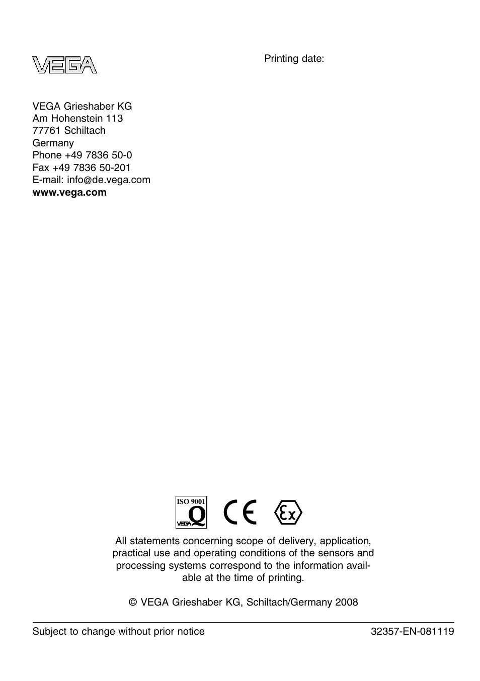 VEGA VEGAWAVE - External housing User Manual | Page 20 / 20