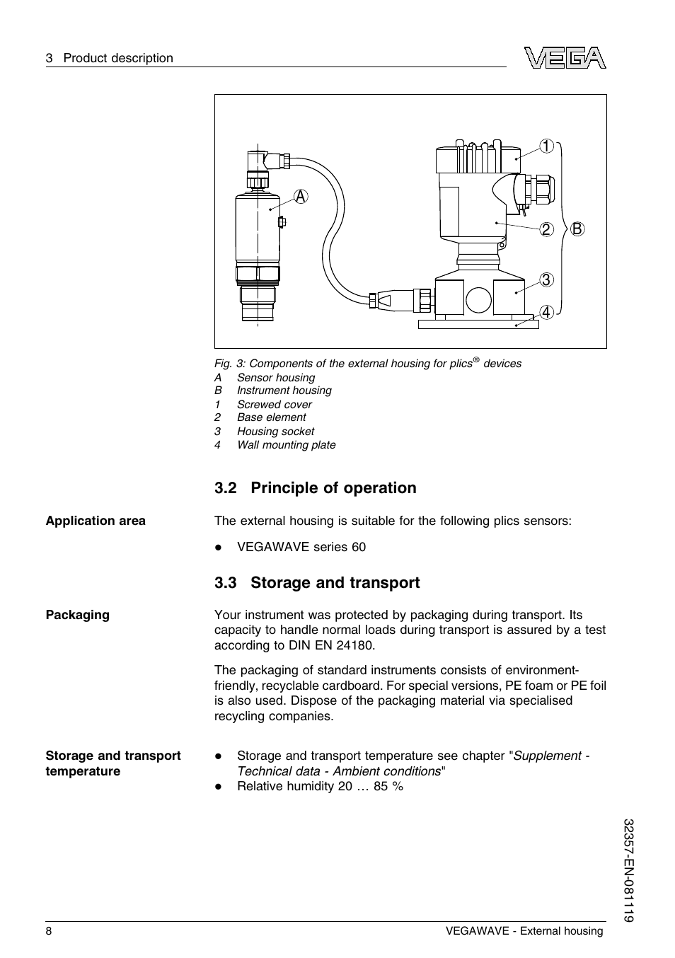 2 principle of operation, 3 storage and transport, Ab 1 2 3 4 | VEGA VEGAWAVE - External housing User Manual | Page 8 / 20